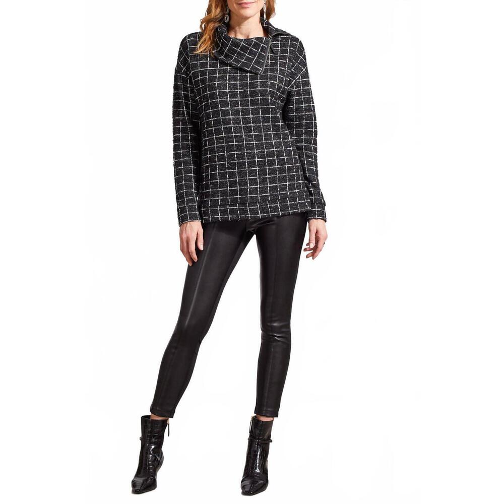 NEW TRIBAL split neck top with zipper in black